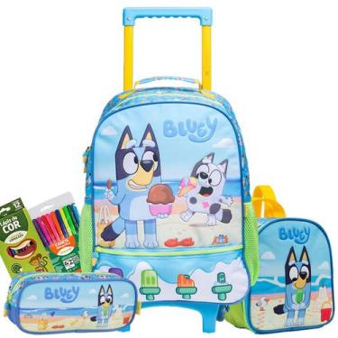 Imagem de Kit Mochila Rodinha Bluey Desenho Escolar Oficial Lançamento - Xeryus