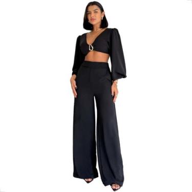 Imagem de Conjunto Duna Manga Longa e Calça Pantalona - A Lunii, Preto, G