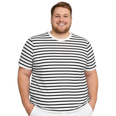 Imagem de Camiseta Masculina Manga Curta Listrada Preta e Branca Tamanho Plus Si