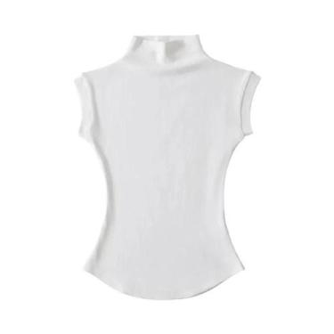 Imagem de Camisetas Sem Mangas De Gola Alta Femininas Slim Fit Verão Sexy Casual