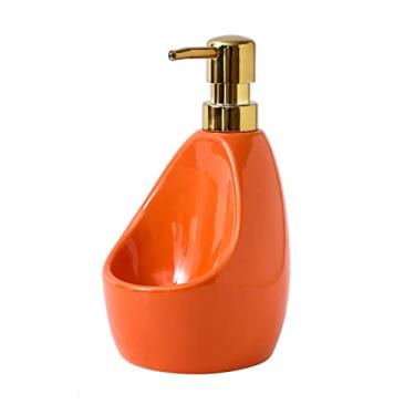 Imagem de Dispensador de sabão líquido para cozinha dispensador de sabão de cerâmica recarregável dispensador de gel de banho shampoo garrafa de água (572 g) bomba dispensadora de sabão de banheiro verde