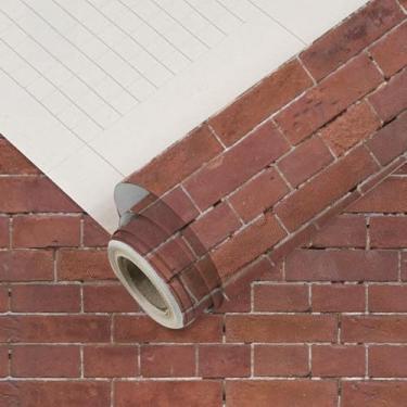 Imagem de ESSMOKO Papel de parede 3D tijolo adesivo de parede para restaurantes e hotéis PVC espesso impermeável autoadesivo papel de parede marrom avermelhado padrão de tijolo 44 * 500 cm