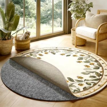 Imagem de Tapete de feltro redondo, tapete antiderrapante à prova d'água para todos os pisos e acabamentos, protetor de piso de madeira durável, mantém os tapetes no lugar macios e seguros (5 pés)