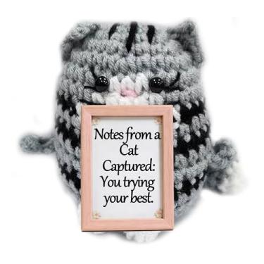 Imagem de Mini gato fofo positivo, animal inspirador feito à mão com cartões de afirmação, presente de apoio emocional para mulheres, dia dos namorados, sala de aula, aniversário, inauguração de casa, troca de
