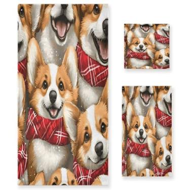 Imagem de xigua Conjunto de toalhas de banheiro Corgi Dogs absorvente macio 3 peças toalha de banho toalha de mão toalhas decorativas para banheiro, academia, hotel, praia, piscina