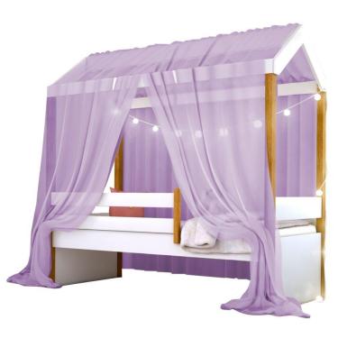 Imagem de Cama Montessori Com Cordão Led Colchão E Dossel Lilás