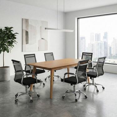 Imagem de Conjunto Mesa de Reunião Retangular e 6 Cadeiras de Escritório Diretor Roma Espresso Móveis Cinamomo / Preto