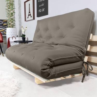 Imagem de Sofa Cama Casal Futon Oriental Cinza Com Madeira Maciça