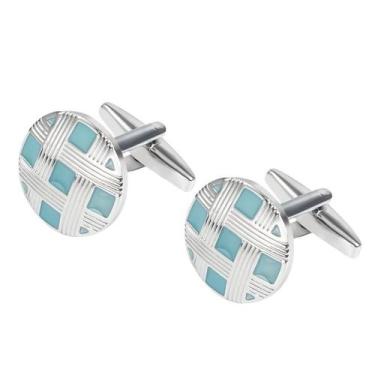 Imagem de Cuff Links, esmalte azul genérico e tom prateado para homens - Yiweisa
