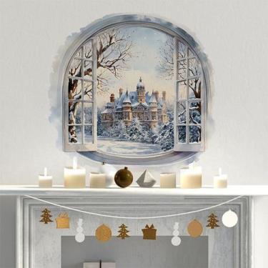 Imagem de Adesivo de parede Winter Castle Window Snow Scene 40x40cm PVC - yiweis