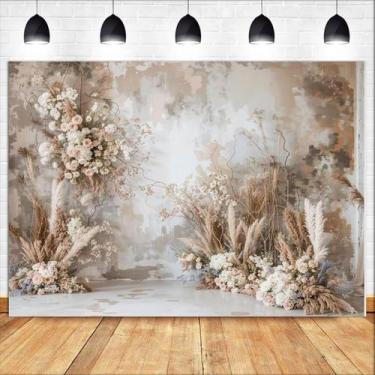 Imagem de Tapeçaria para pendurar na parede com design floral bege e branco 150x