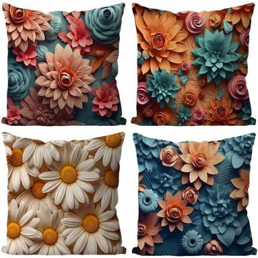 Imagem de Capa de travesseiro 3D floral e borboleta em veludo pêssego 45x45cm - 