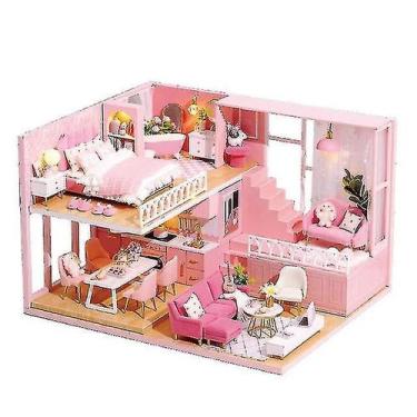 Imagem de Miniatura de madeira Doll House Cutebee DIY com LED para crianças - Gl