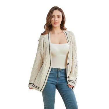 Imagem de Cardigan Mvdlinnds Knit, decote em V, moletom feminino com estampa tri