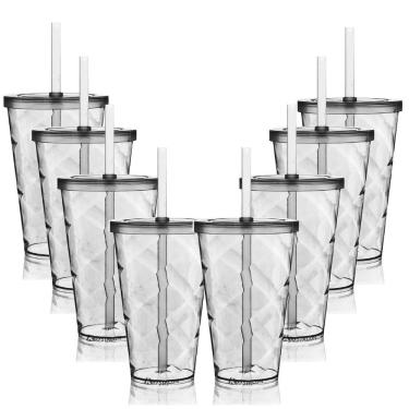 Imagem de Kit 8 Copos Twister Com Tampa E Canudo Acrílico 700ml