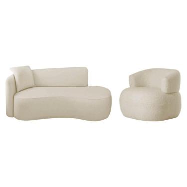 Imagem de Kit Divã Recamier 180cm E Poltrona Luxo Suíça Lado Direito Linho Bege