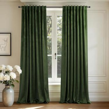 Imagem de Cortinas de veludo verde-oliva 272 cm de comprimento, 2 painéis para pátio, porta de vidro deslizante, cortinas do teto ao chão, cortina verde escura macia luxuosa para sala de estar, quarto, estética