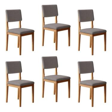 Imagem de Conjunto 6 Cadeiras para Sala de Jantar Pés Madeira Maciça Carol Cinamomo/ Prata