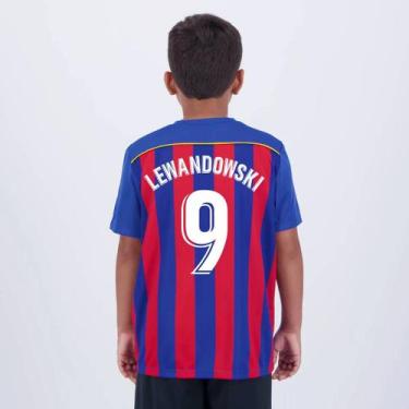 Imagem de Camisa Barcelona Listrada Juvenil Azul e Vermelha 9 Lewandowski - Balb