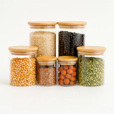 Imagem de Kit 6 potes de vidro herméticos com tampa de bambu - Oikos, U, NATURAL