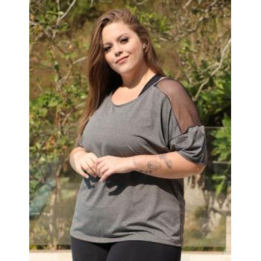 Imagem de Blusa Feminina Fitness Plus Size em Dry Fit com Recortes de Tela - Fit