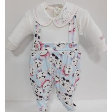 Imagem de Macacão Longo Plush Luxo Bebê Menina Finta Jardineira 7330 - Lessa Kid