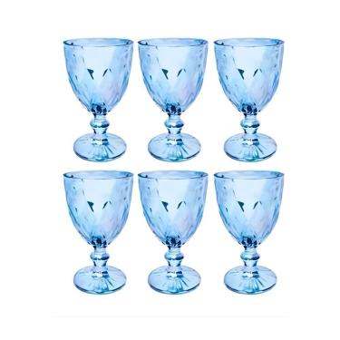 Imagem de Conjunto com 6 Taças de Vidro Milbani para Água Sucos Drinks 330ml Azul Fratelli