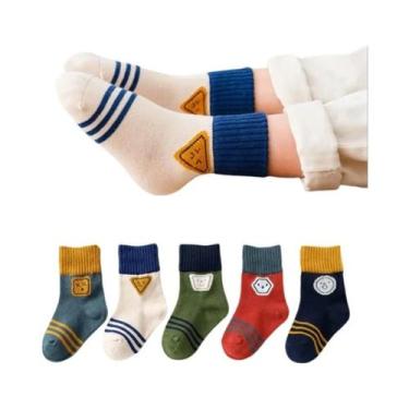 Imagem de Meias de Algodão com Listras Arco-Íris para Bebês - 5 Pares, 3-5 anos,