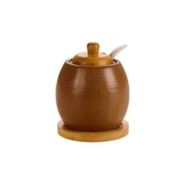Imagem de Açucareiro de cerâmica Havana Vidal 250 ml terracota com tampa de bamb