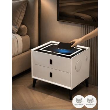 Imagem de Mesa de Cabeceira Inteligente Branca 2 Gavetas , LED e Carregamento po