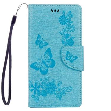 Imagem de CHAJIJIAO Capa ultrafina para Sony Xperia XZ Power Butterflies em relevo horizontal capa de couro com suporte e compartimentos para cartões, carteira e cordão (preto) (cor: azul)