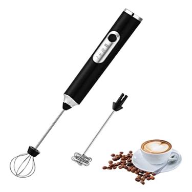 Imagem de Batedor de leite portátil elétrico, Iruihoo 3-Rapidez misturador de bebida de ovo com 2 cabeças de aço inoxidável destacáveis fabricante de espuma para ovos de café com leite (Preto)
