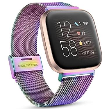Imagem de Maledan Compatível com Fitbit Versa 2 pulseiras para homens e mulheres, pulseira ajustável de malha de metal de substituição de aço inoxidável respirável para Fitbit Versa 2/Versa/Versa Lite SE, colorida