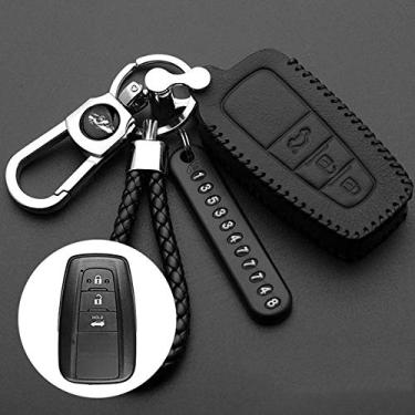 Imagem de CSHU Couro Car Key Case Cover Chaveiro Ring Key Bag, apto para Toyota Camry CHR Prius Corolla Rav4 Prado 2017 2018,4