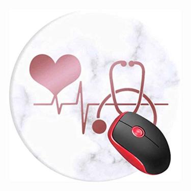 Imagem de Tapete de mouse enfermeira médico coração estetoscópio mármore, mousepad redondo, base de borracha antiderrapante para laptop e computador