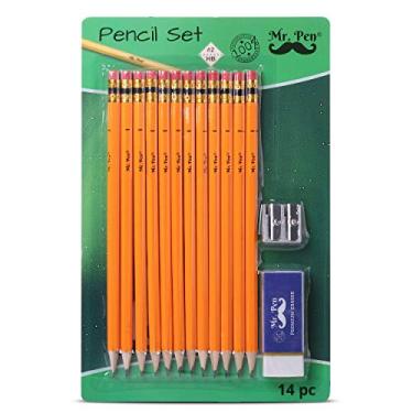 Imagem de Mr. Pen - Lápis com apontador e borracha, 12 lápis, 1 apontador de lápis de metal, 1 borracha, lápis e apontador, conjunto de lápis e apontador, material escolar, lápis com apontador, borrachas para crianças