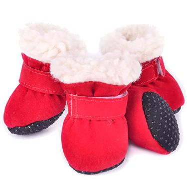 Imagem de Sapatos para cães botas para cães sapatos para animais de estimação botas quentes de inverno sapatos para cães de estimação sapatos para filhotes de cachorro para pavimento quente, conjunto de 4 peças, vermelho, M