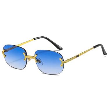 Imagem de Óculos de sol quadrado sem aro feminino masculino viagem vintage punk pequeno colorido óculos de sol tons, azul, tamanho único