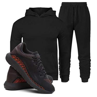 Imagem de Kit Moletom Blusa e Calça Masculino Algodão Conforto + Tenis Masculino SPEED Conforto - Preto/PretoVermelho - G/42