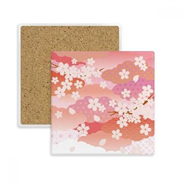 Imagem de Porta-copos quadrado de flores de cerejeira nuvens rosa padrão quadrado tapete para caneca suporte subplaca pedra isolante