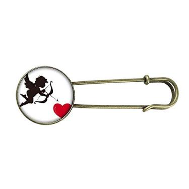 Imagem de Broche de metal retrô com estampa de coração vermelho do anjo do Cupido