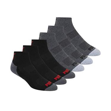 Imagem de PUMA Pacote com 6 meias masculinas, Combo cinza escuro/preto e vermelho, 10-13