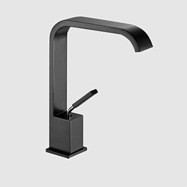 Imagem de Torneira preta do banheiro estilo cachoeira misturador de pia torneira de água de latão único furo vaidade pia misturador torneira montada no convés, tipo E