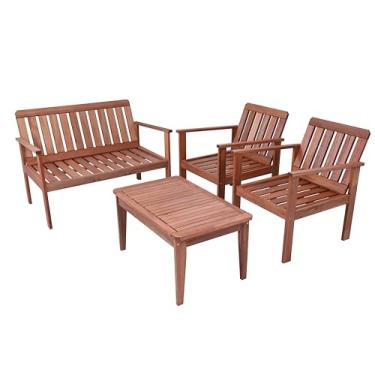 Imagem de Conjunto Sofá Namoradeira com Poltronas e Mesa de Apoio Em Madeira