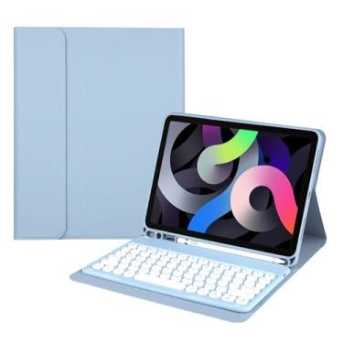 Imagem de Myhozbia Capa de teclado para iPad de 9ª/8ª/7ª geração, para teclado de iPad de 10,2 polegadas com mouse, teclado redondo destacável e bonito (Azul, para iPad Mini 6th Gen)