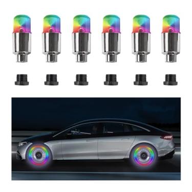 Imagem de Kewucn 6 peças de luzes LED para válvula de pneu, luz de flash de raio néon, tampa de válvula de pneu, luzes de roda de LED, lâmpada de tampa de válvula de pneu de roda à prova d'água para bicicleta