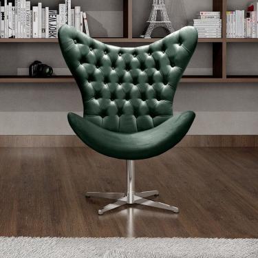 Imagem de Poltrona Alice Egg Capitonê Cadeira Botonê Giratória Recepção, Escritório Verde