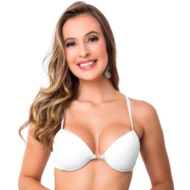 Imagem de Sutiã Nadador Gabi Lingerie Com Bojo Microfibra Alças Reguláveis Fecho Frontal Reforçado Soutien Confortavel Branco  feminino
