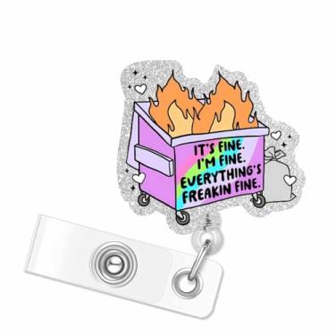 Imagem de Carretel de crachá It's Fine Everything is Freakin' Fine, carretéis engraçados retráteis, carretel de crachá de nome, clipe de identificação para RN LPN CNA enfermeira assistente médica equipe médica
