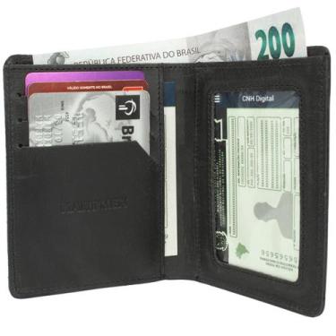 Imagem de Porta Cartão De Couro Carteira Masculina Cédulas Cnh 030 PRETO - Kartm